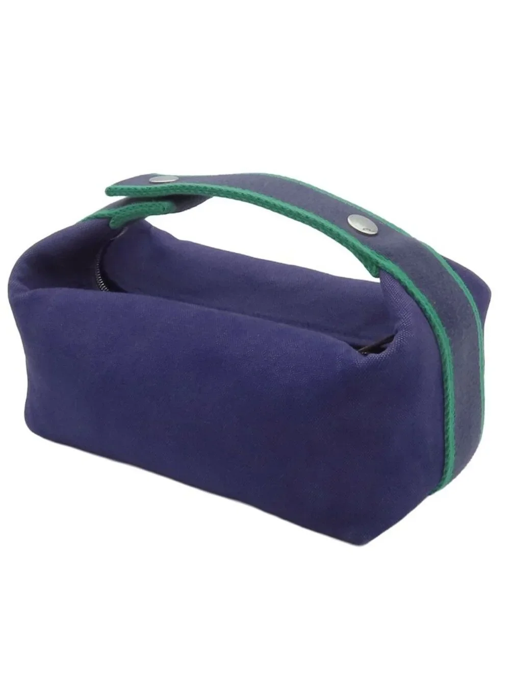 Hermes Brid-a-brac PM Marine Blue Green Silver Cotton Canvas Bath Pouch Handbag